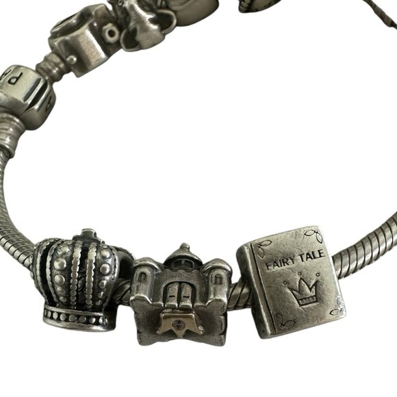 Vintage Pandora Charm Beaded Bracelet 925 Sterling Silver Bracelet w Charms - Picture 9 of 9